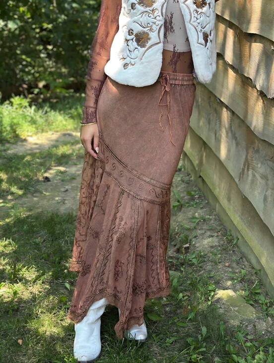 Scully Dresses & Skirts - Scully Honey Creek Brown Embroidered Asymmetrical Hem Maxi Skirt